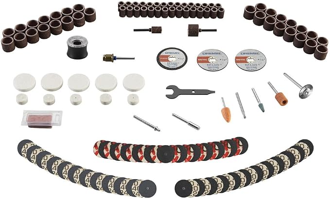 Dremel 160-Piece Rotary Tool Accessory Kit with EZ Lock Technology - 1/8" Shank - Cutting Bits, Polishing Wheel and Compound, Sanding Drums and Sanding Discs (710-08)