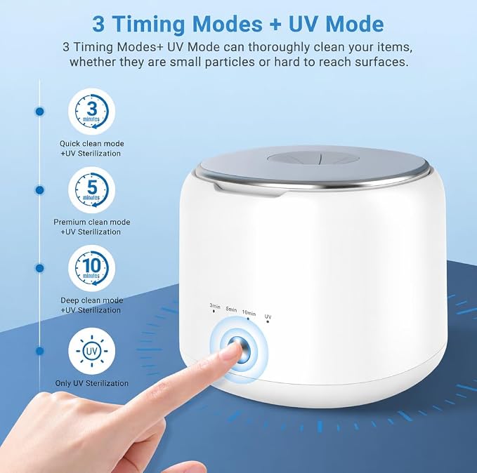 Ultrasonic Retainer Cleaner Machine, 45kHz Dental Cleaning Pod with 200ML Capacity, Deep Cleaning for Dentures, Aligners, Mouth Guards, Night Guards, Toothbrush, Braces & Jewelry | Ultrasonic Deep Cleaning With UV Lamp
