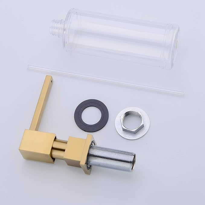 Soap Dispenser Brushed Gold Built in Sink Square Lotion Dispenser for Kitchen Sink, Brass Pump Head, with 17 Oz Bottle