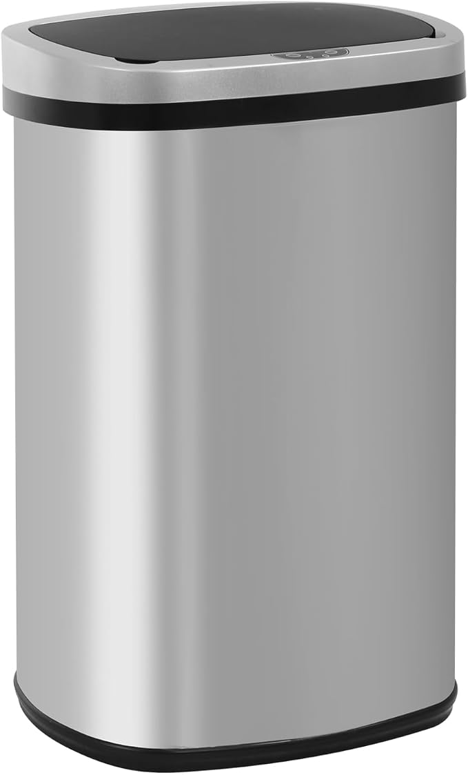 Furniture of America Verbena 13 Gallon Metal Household Trash Can Motion Sensor Lid for Kitchen, Silver