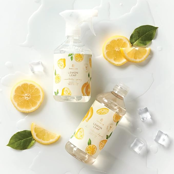 Thymes Countertop Spray - Counter Cleaner Spray - Household Cleaning Supplies (Lemon Leaf, 16.5 fl oz) (Pack of 2)