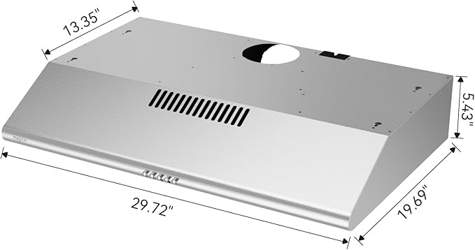 30inch Under Cabinet Range Hood Stainless Steel Vent Hood With 3 Speed Exhaust Fan, Ducted And Ductless Convertible, LED Bright Light Bulb and Charcoal Filter