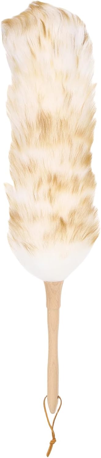 uxcell Wool Duster, 24.4" Natural Feather Cleaner Household Cleaning Duster with Solid Wooden Handle for Cleaning Fans Window Blinds Shelves Furniture, White Coffee