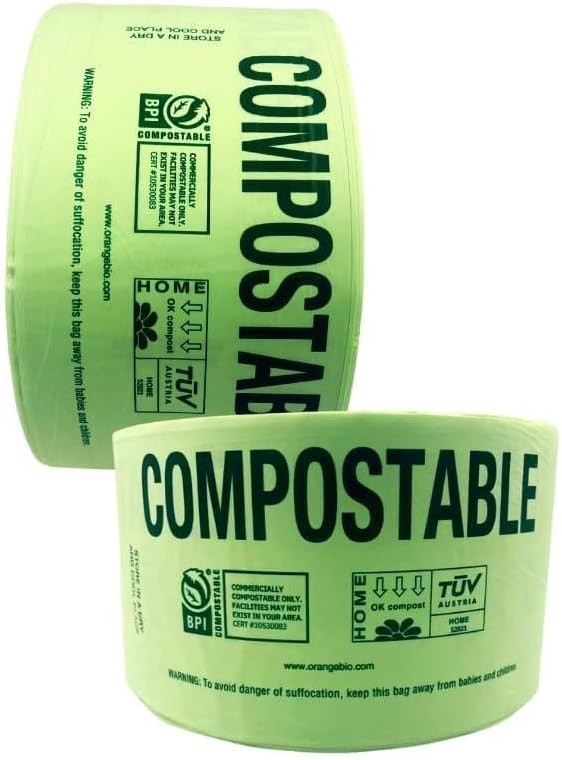 OrangeBio Compostable Produce Bags, 15 x 17 Inches, 800 Count (400 Bags/Roll, 2 Rolls/Box), Holds Up to 15 lbs, BPI Certified ASTM D6400 & TÜV OK Compost Home Certified