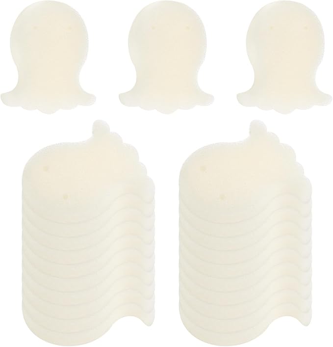 M METERXITY 40-Pack Hot Tub Scum Absorber, 12.5x11.3 Cm/4.9x4.4 Inch Sponge Octopus Pattern Scum Balls for Spa, Bathtub and Swimming Pool to Soak Up Oils Bathtub Accessories [White]