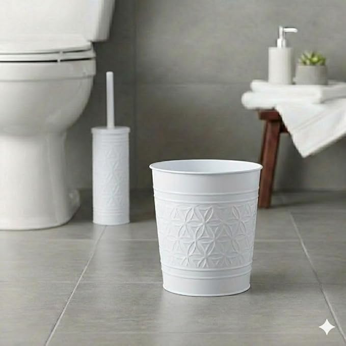 Autumn Alley White Farmhouse Bathroom Trash Can and Toilet Bowl Brush with Holder - White Bathroom Accessories Set for Charming Bathroom Décor