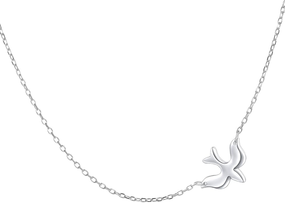 DAOCHONG S925 Sterling Silver Jewelry Doves Birds Faith Hope Love Choker Necklace 14+4"