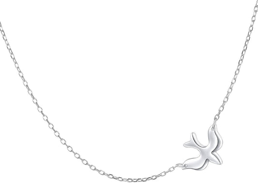 DAOCHONG S925 Sterling Silver Jewelry Doves Birds Faith Hope Love Choker Necklace 14+4"