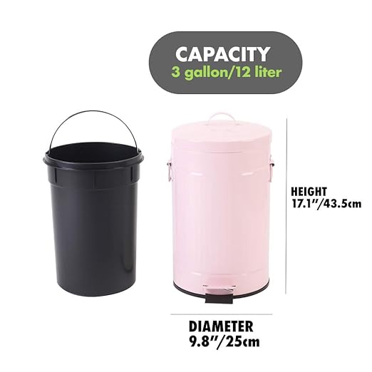 Pink Trash Can with Lid, Bathroom Bedroom Waste Basket Soft Close, Small Garbage Can, Retro Vintage Home Office Trash Can, 12 Liter/3 Gallon, Glossy Pink