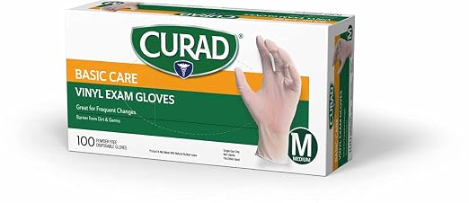 CURAD Basic Care Vinyl Disposable Exam Gloves, Medium (Pack of 300)