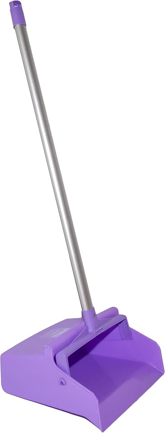SPARTA Color Coded Upright Dustpan with 30 Inch Aluminum Handle, Serrated Edge and Locking Yoke, Standing Commercial Floor Dust Pan, Purple
