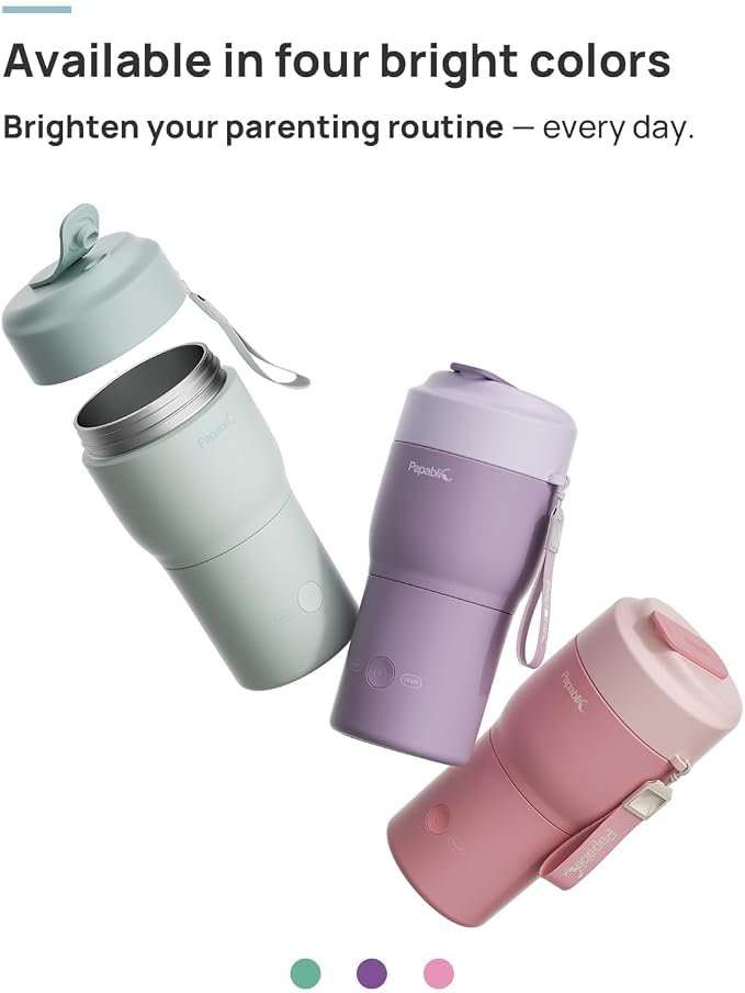 Papablic Portable Bottle Warmer Pro for Travel – Fast Heating, Built-in Sterilizer, 30W Fast Charge, 5-Temp Control, Easy-Clean Wide Mouth, Baby Milk Warmer for Breastmilk & Formula, Lilac Purple