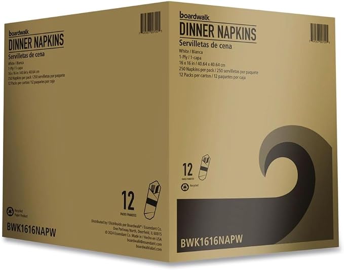Boardwalk BWK1616NAPW 1-Ply 16 in. x 16 in. Dinner Napkins - White (250/Pack, 12 Packs/Carton)