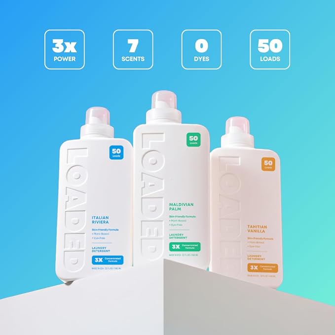 Loaded Laundry Detergent, Luxury Cologne & Perfume Scented | 50 Loads | Sea Salt & Citrus | Skin-Friendly & Plant-Based | Made in USA | 32 oz