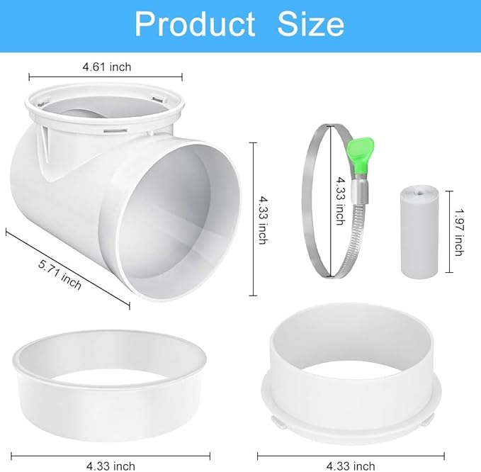 Picowe Dryer Connection Kit, 90 Degree Dryer Vent Elbow Dryer Vent Connector Kit for 4 Inch Dryer Hose in Confined Space