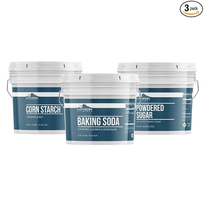 Earthborn Elements Baking Soda, Corn Starch, and Powdered Sugar Bundle, 1 Gallon Each, Bulk Sizes, Cleaning & Cooking