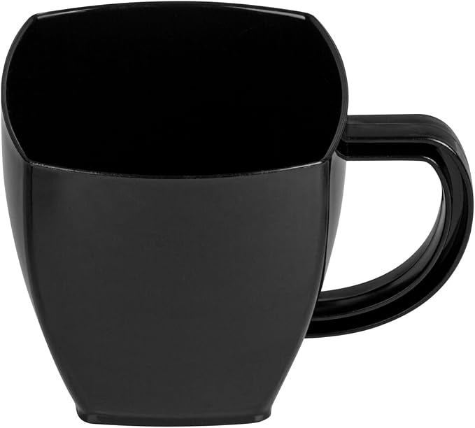 Restaurantware-5 Ounce Square Espresso Cups, 100 Disposable Plastic Coffee Cups - PS Plastic, With Handles, Black Dessert Cup, For Catering Events, Parties, Weddings, And Cafes