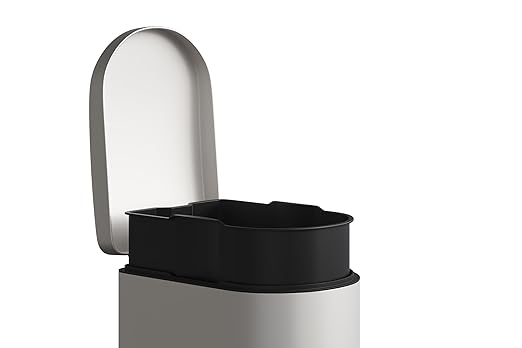 Garvee Slim 13 Gallon Trash Can with Lid, Step-on Metal Kitchen Garbage Bin with Lid & Inner Bucket, Rustproof Design, Soft-Close Lid & Rear Handle for Easy Use, Creamy White