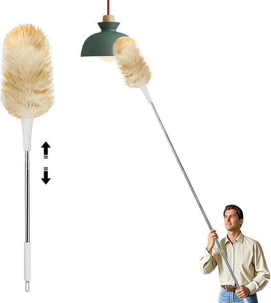 Madrigal 72" Extendable Lambswool Feather Duster for Cleaning,Washable and Reusable Long Handle Handheld Feather Duster for High Places, Home,Office Cleaning