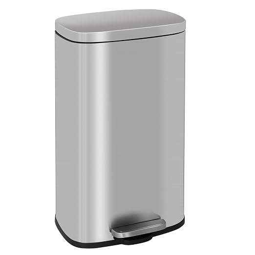 BestOffice 8 Gallon (30L) Trash Can with Lid Garbage Can Commercial Trash Can with Soft-Close Foot Pedal Fingerprint Proof Stainless Steel Can for Kitchen Home Office Bedroom Bathroom