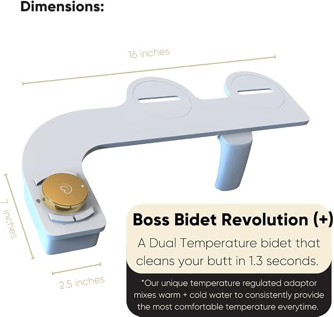 Revolution Plus (Warm Water). Bidet Attachment for toilet. Luxury design, Bidet sprayer for toilet, non electric, dual nozzle, feminine wash, self cleaning. Jerusalem Gold.