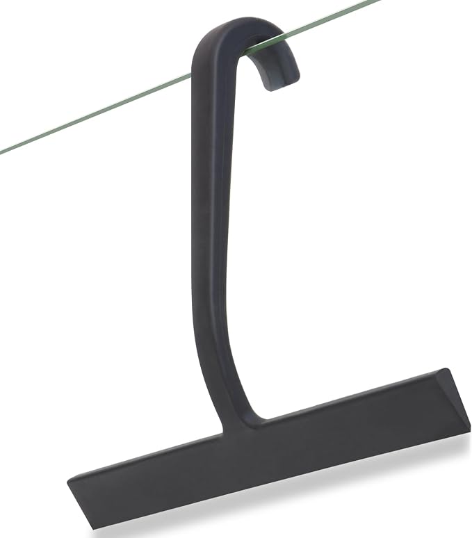 Shower Squeegee for Glass Doors – 10" Silicone Squeegee with Built-in Hook, One-Piece Seamless Design, Streak-Free & No-Scratch Window Cleaner for Bathroom, Mirrors & Tiles Black
