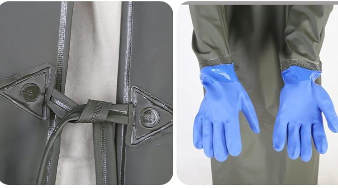 SUJAN Heavy Duty Waterproof PVC Coated Apron with Gloves, Chemical Resistant, Oil-Proof Reusable Work Gown for Food Processing Car Washing, Lab and Industrial Use Green L