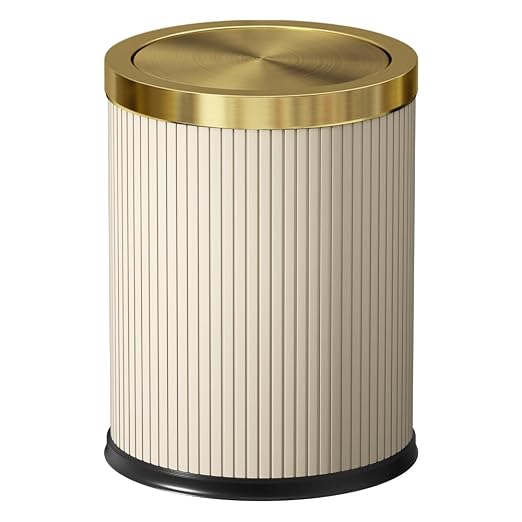 White Gold Bathroom Trash Can,Bedroom Garbage can with lid，Modern Trash Can with Flipping Lid, 4gallon,Garbage cans for Kitchen，Living Room (15L-White)