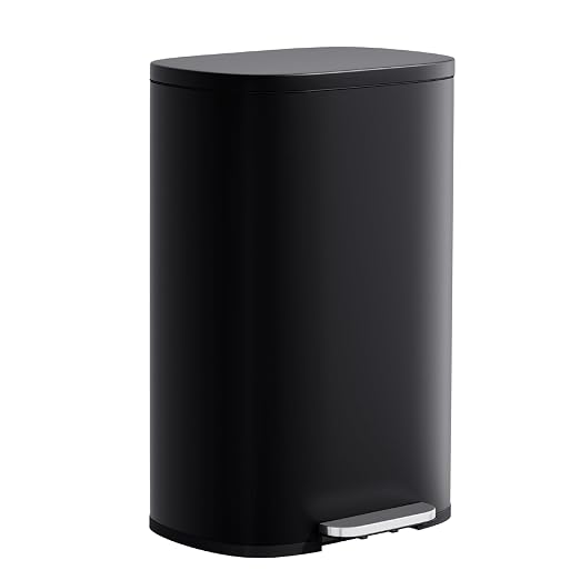 PayLessHere Stainless Steel Trash Can with Lid - Removable Inner Bucket, Foot Pedal Soft Close for Office, Home, Kitchen Garbage Bin (Black, 13 G)