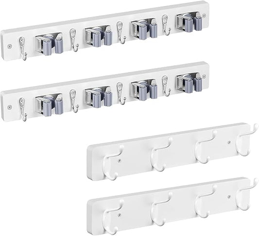 OUTNILI White Broom Holder and Coat Rack Wall Mount Bundle