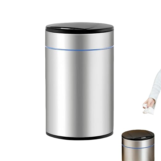 Garbage Can with Lid, Intelligent Sensor Opening and Closing, Small Garbage Can for Living Room, Bedroom, Kitchen and Bathroom (1, Silver)