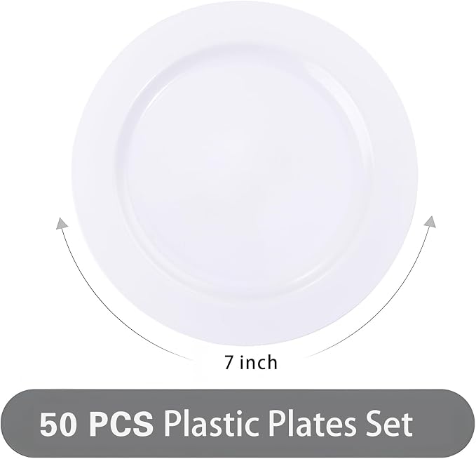 I00000 60 Pcs White Plastic Dessert Plates, 7inch Disposable Salad Plates, Premium Appetizer Plates for Party, White Plastic Plates for Wedding