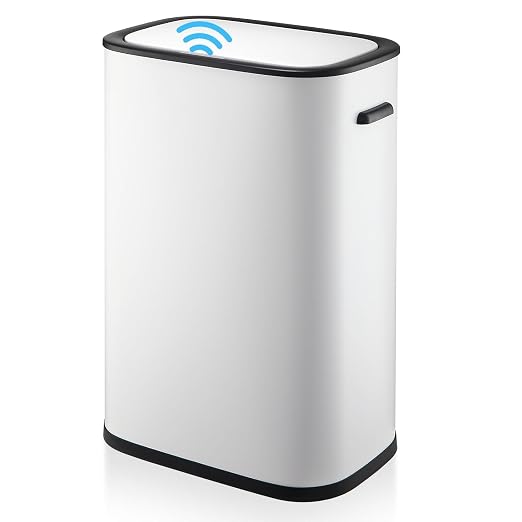 14.5 Gal/55L Motion Sensor Trash Can, Touchless Automatic Garbage Bin with Soft-Close Lid & Handle, Rectangular Waste Basket for Kitchen, Bathroom, Bedroom, White(No Inner Bucket)