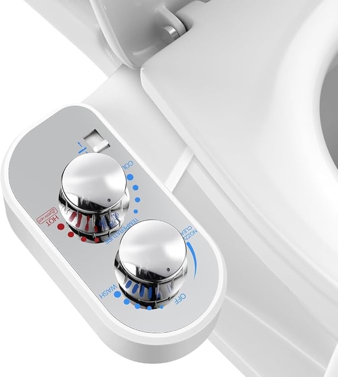 Upgraded Hot Cold Bidet Attachment - Front & Rear Wash, Adjustable Water Pressure, with Self-Clean, Retractable Single Nozzle, Non-Electric Warm Water Bidet Toilet Seat Attachment - Chrome
