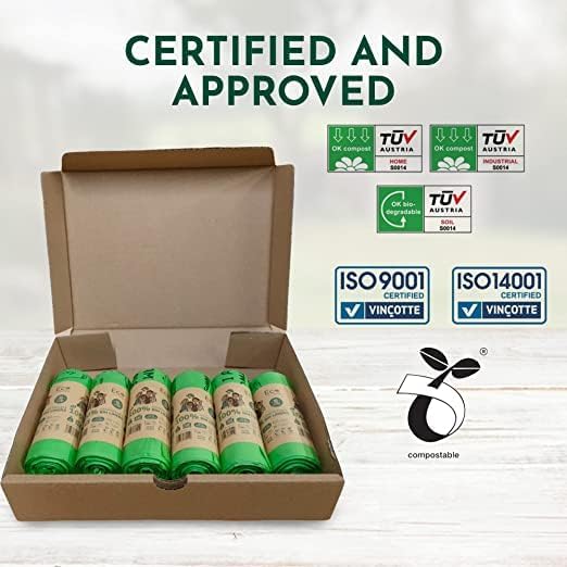 Eco Green Living 100% Compostable Caddy Liners, Biodegradable Food Waste Bags. Plastic & BPA-Free 10L Bin Liners, Vegan, Recyclable, Leakproof Kitchen Waste Bags, 4 Pack, 72 Bags