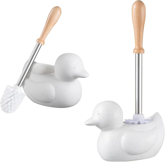White Toilet Brush and Holder Set,Cute Duck Bathroom Decor, Non-Slip Handle Toilet Bowl Brush, Practical Bathroom Accessories Cleaning Tools Set,1pcs