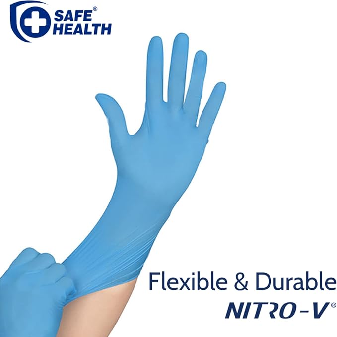 Safe Health NITRO-V Nitrile-Vinyl Synthetic Exam Disposable Gloves, Latex Free, Powder Free, Blue, Case of 1000, Small, Medical Grade, Clinic, Nursing, Food, Hair Salon, Cleaning, Housework