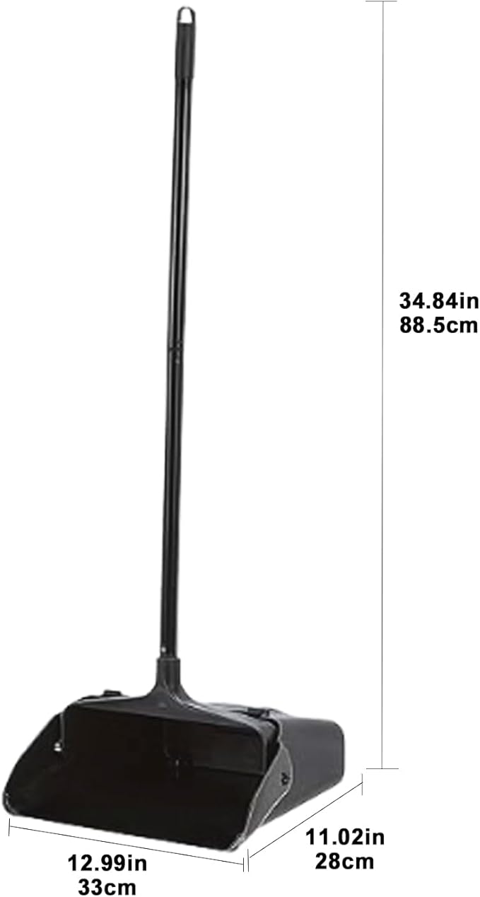 3-Pack Commercial Upright Dust Pan with Long Handle and Wheels – Heavy Duty Large Dust Pans for Indoor/Outdoor Use, Janitorial or House Cleaning Tools, Black Standing Dustpan