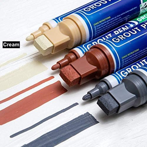 Grout Pen Tile Paint Marker: Yellow Cream 1 Pack and 2 Pack White with Extra Tips (Narrow, 5mm) - Waterproof Tile Grout Colorant Marker for Cleaner Looking Floors & Whitener Without Bleach