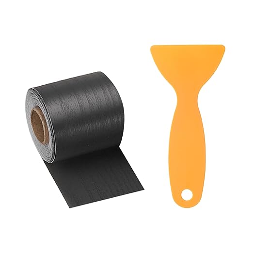 HARFINGTON Wood Grain Repair Tape 2 Inch x 33ft Self Adhesive Repair Patch Tape Simulated Wooden Floor Tapes with Plastic Scraper for Tables Doors Windows Furniture, Black Wood