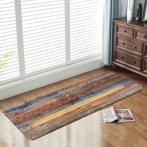 WODEJIA Flannel Mat Non Slip Bedside and Living Room,Clearance MatS Absorbent Moisture Dust Forlaundry Room,Bath Rugs Sponge Foam Soft for Bathroom and KitchenRustic Old Wooden Board 59 x 24 Inches