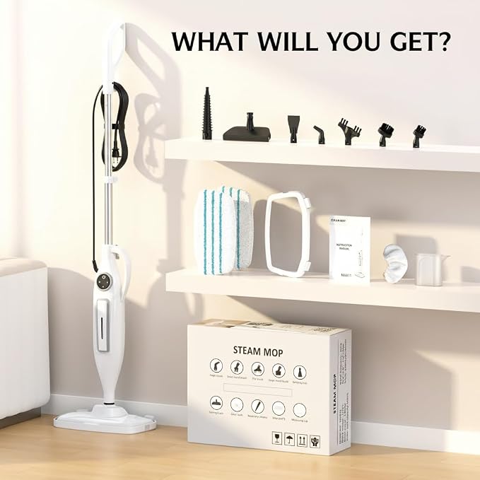 10 in 1 Steam Mop with Power Handheld Steamer, 266℉ Deep Cleaning, Removable Water Tank, 23FT Cord 2 Steam Modes & Multi-Purpose Steamer For Sealed Hard Floor, Laminate, Marble, Stone Floors