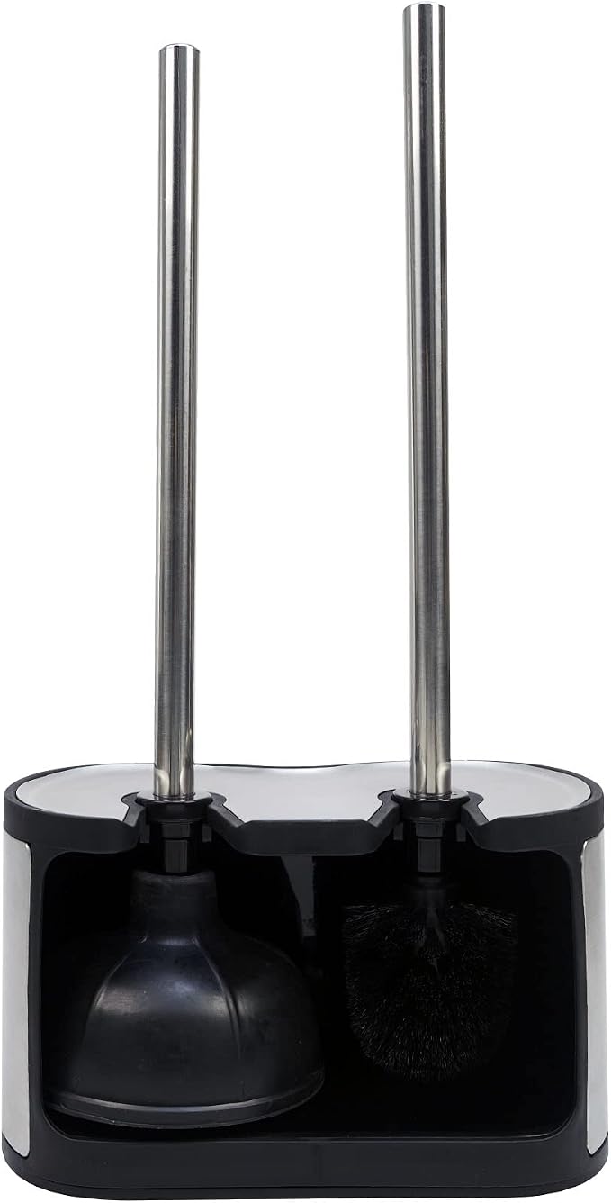 Casaphoria Stainless Steel Toilet Bowl Brush with Holder and Plunger Set, Freestanding Canister for Bathroom, 2 in 1 Hideaway Holder Heavy Duty Unclogger Plunger