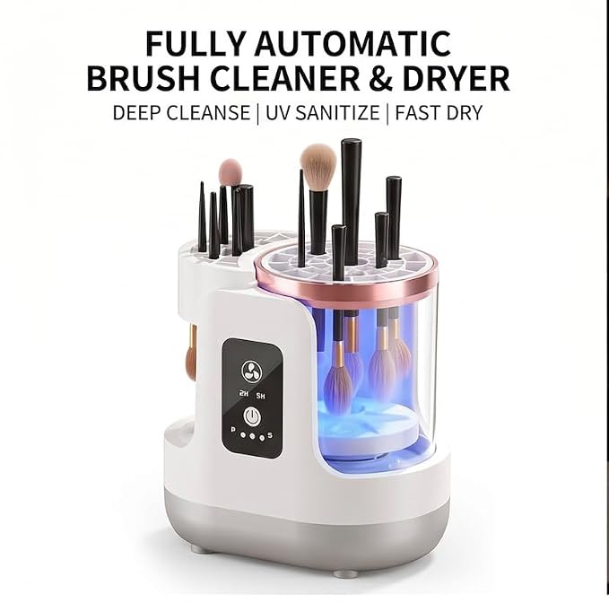 3-in-1 Electric Makeup Brush Cleaner and Dryer, Automatic Brush Washer with Air Drying Fan, USB Powered, Fast Cleaning Machine for Foundation, Powder & Eye Brushes (Single-Ended)