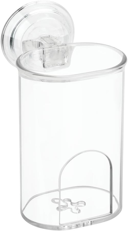 iDesign Plastic Suction Tumbler Cup and Bathroom Organizer for Mirror or Shower Storage – 3" x 3.5" x 4.5", Clear