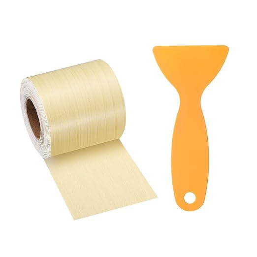 HARFINGTON Wood Grain Repair Tape 2 Inch x 33ft Self Adhesive Repair Patch Tape Simulated Wooden Floor Tapes with Plastic Scraper for Tables Doors Windows Furniture, Yellow Fir