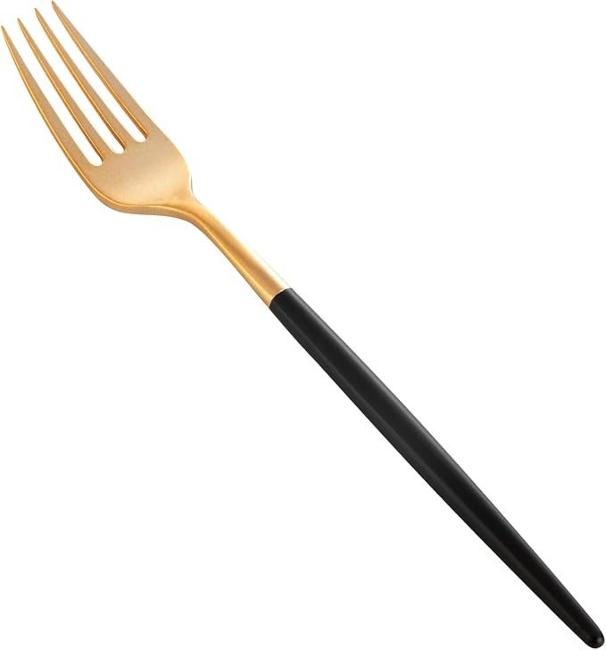 Restaurantware-Moderna 7.5 Inch Fancy Flatware, 50 Durable Plastic Flatware - With Black Handle For Grip, Heavy-duty, Gold Plastic Forks, Easily Disposable Or Restaurants
