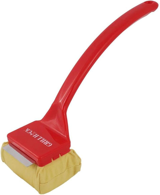 Bristle Free Grill Brush with Removable Cleaning Head, Seamless-Fit Scraper Tool for Cast Iron & Stainless Steel Grates, Safe BBQ Cleaner - Red