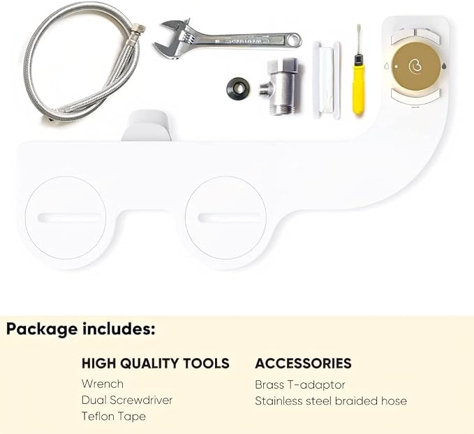 Revolution. Bidet attachment for toilet. Luxury design, bathroom bidet sprayer for toilet, auto shut off, non electric, dual nozzle, feminine wash, self cleaning. Jerusalem Gold and white.