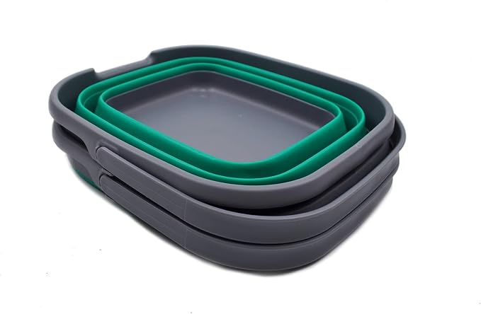 SAMMART 10L (2.6 Gallon) Set of 2 Collapsible Rectangular Handy Basket/Bucket (Bluish-Green + Black, 2)